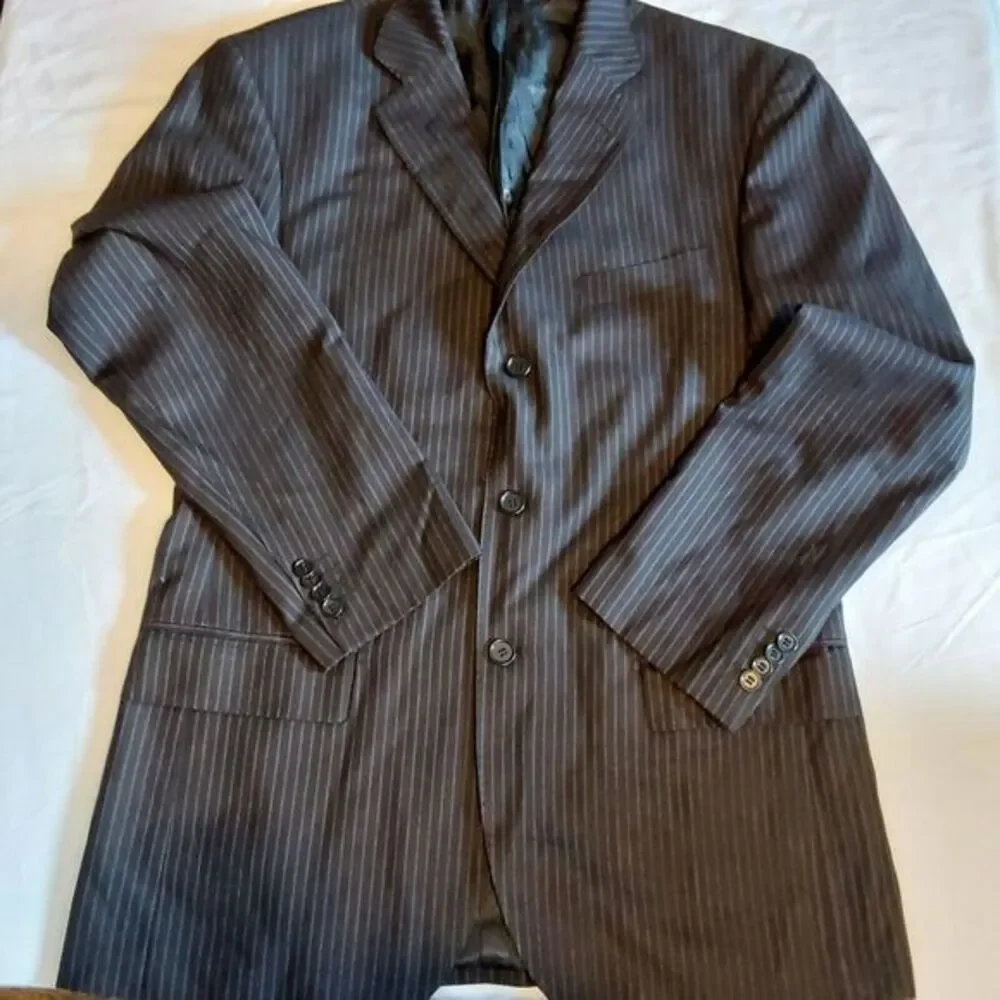 Henry‎ Uomo Men's Suit Blazer Sport Coat Jacket 40R Black Pinstripe Classic